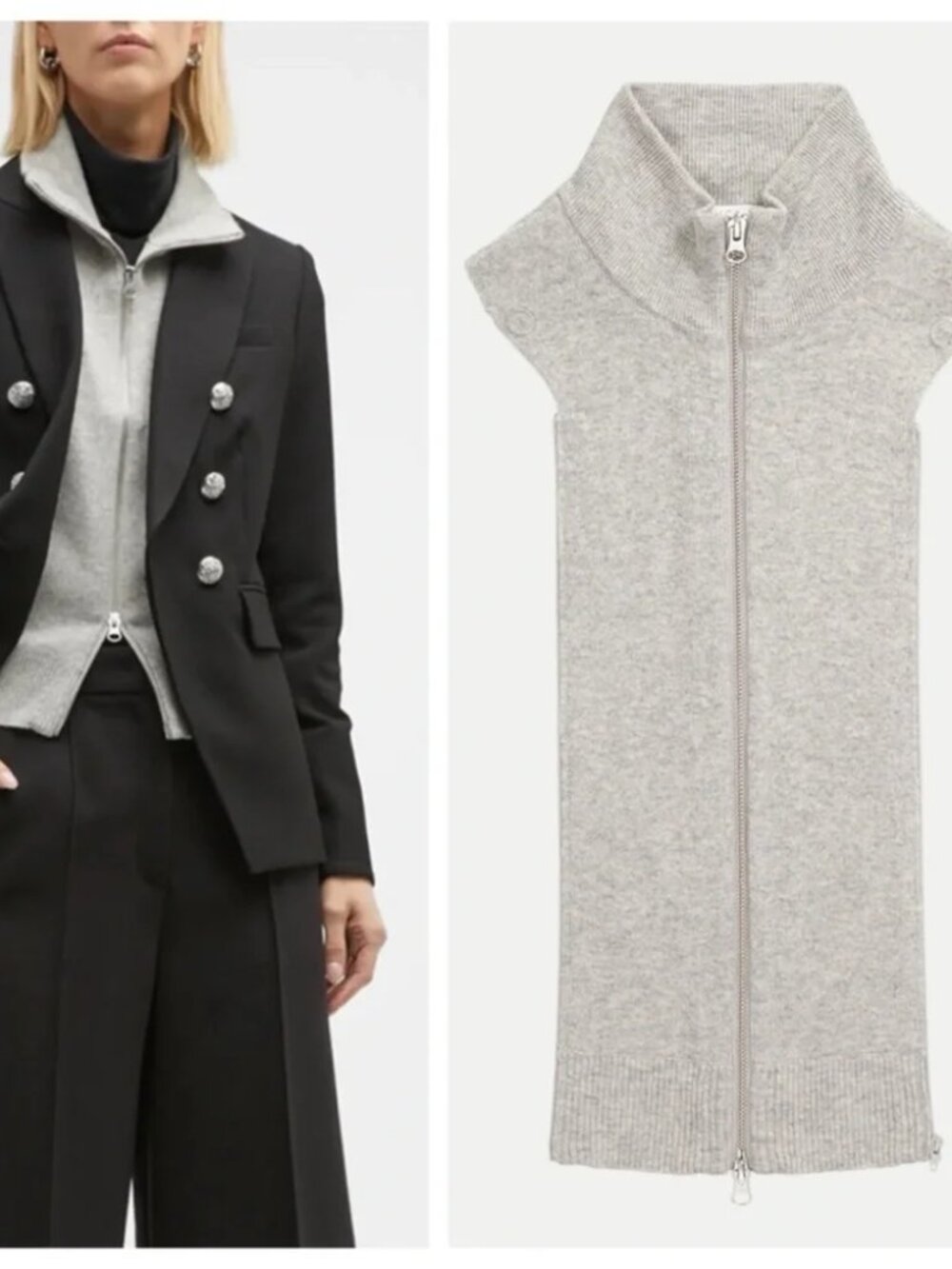New Veronica Beard Uptown Zippered Wool-Cashmere Blend Grey Dickey W/ Cuffs NWT